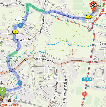 Map showing the route via the Long Pond